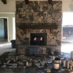 Rear Porch Stone Work Over Cement Block Fire Place.